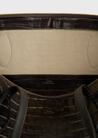 Croco-embossed day tote dark chocolate