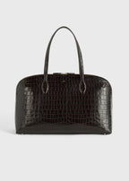 Croco-embossed day tote dark chocolate
