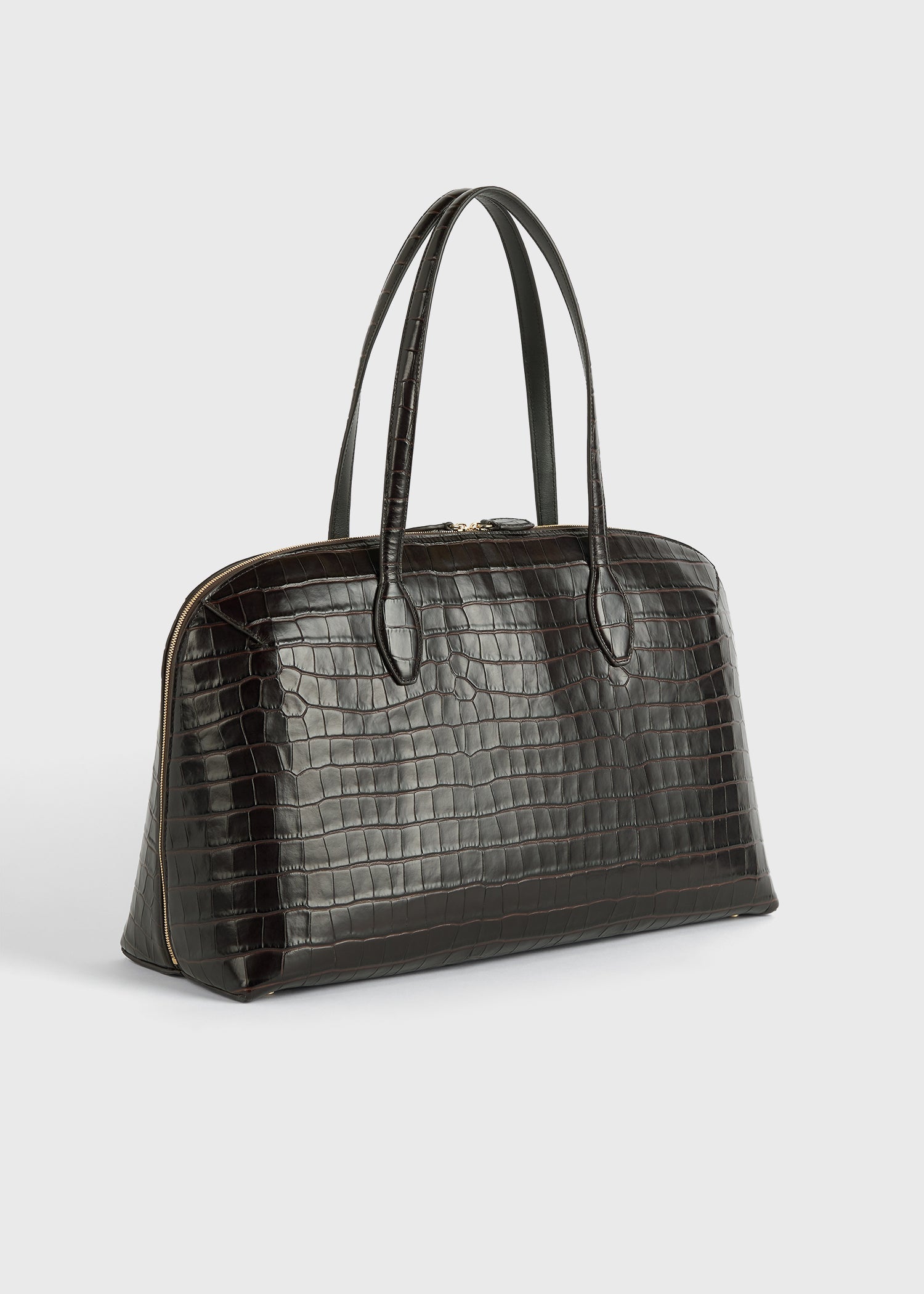 Croco-embossed day tote dark chocolate