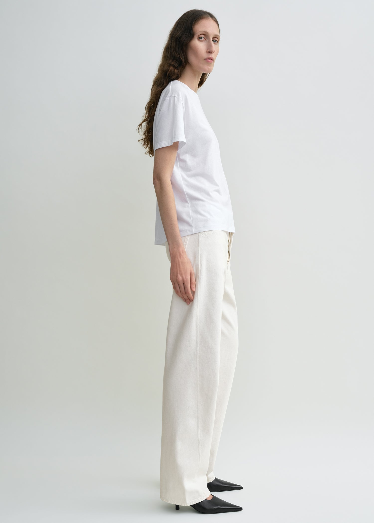 Twisted seam denim full length off-white