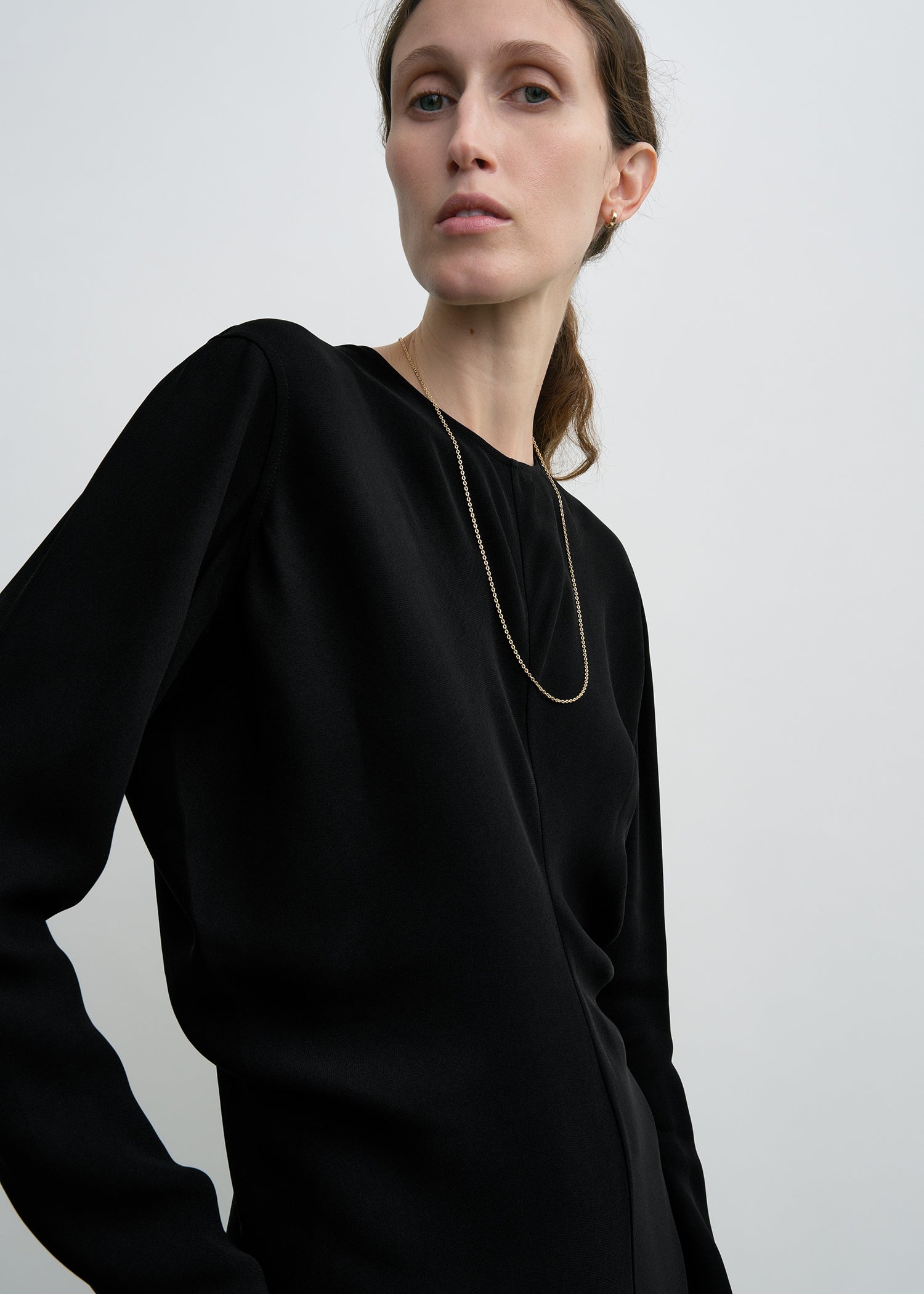 Long-sleeve slouch waist dress black petite