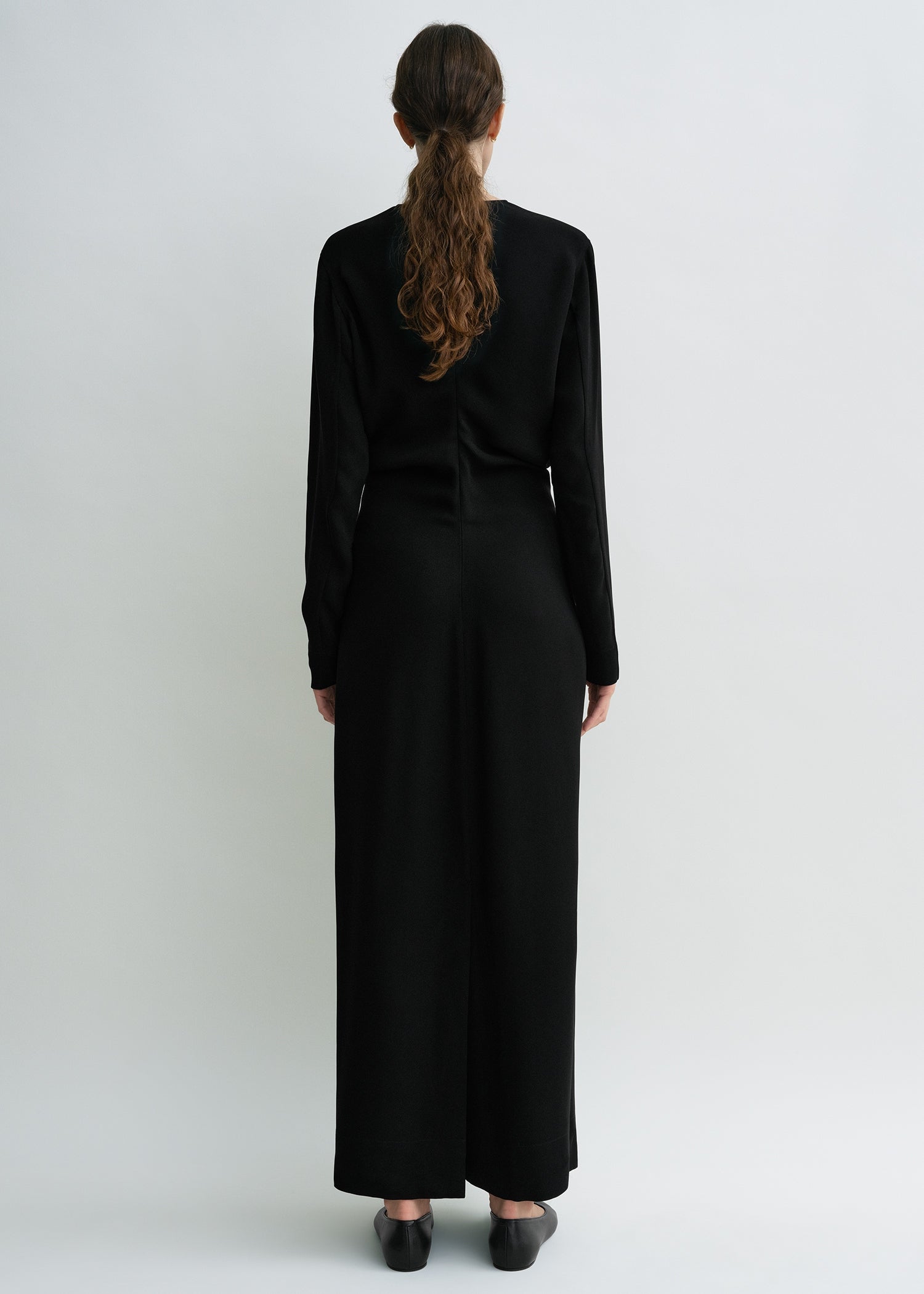 Long-sleeve slouch waist dress black