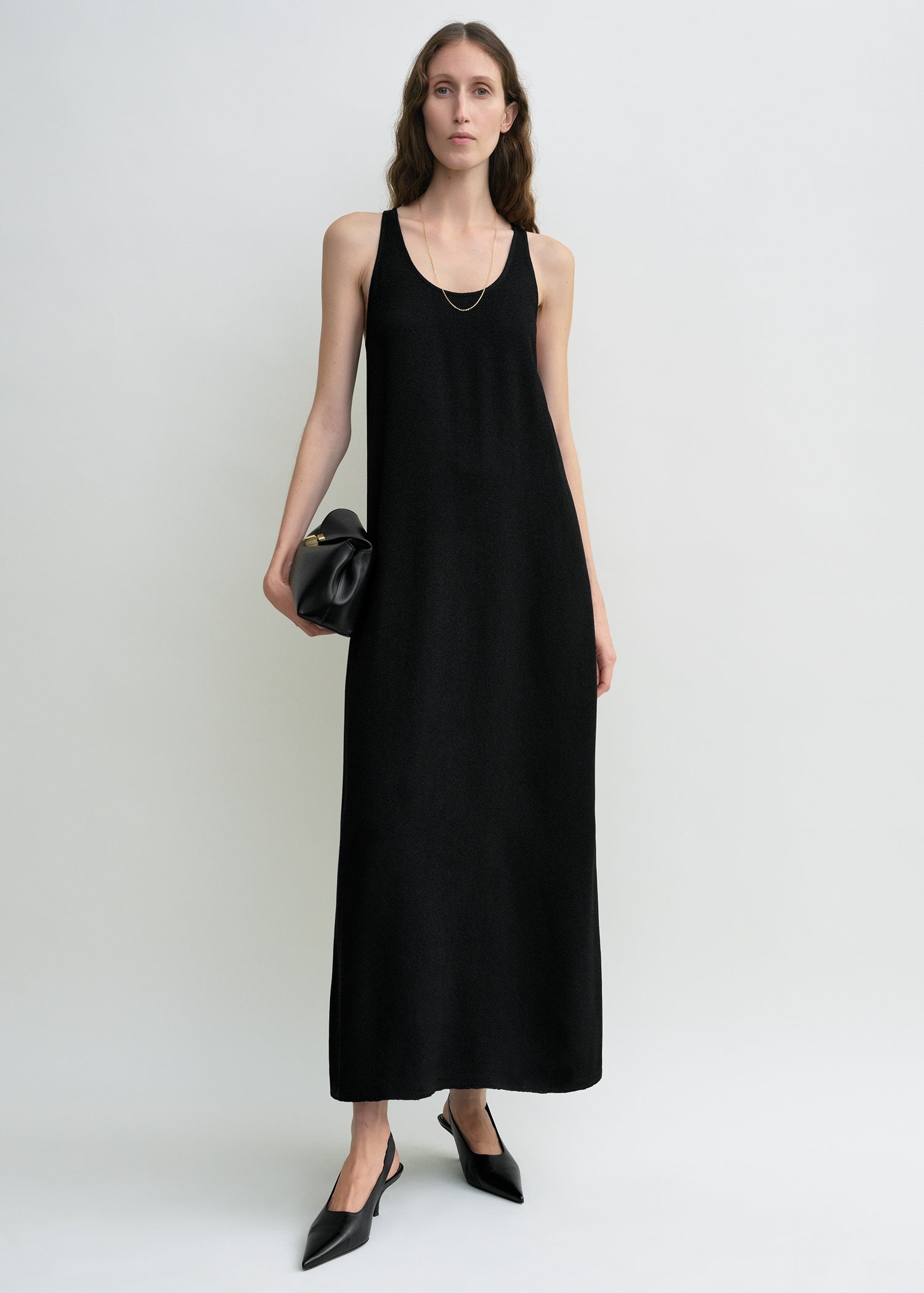 Scoop-neck sablé dress black