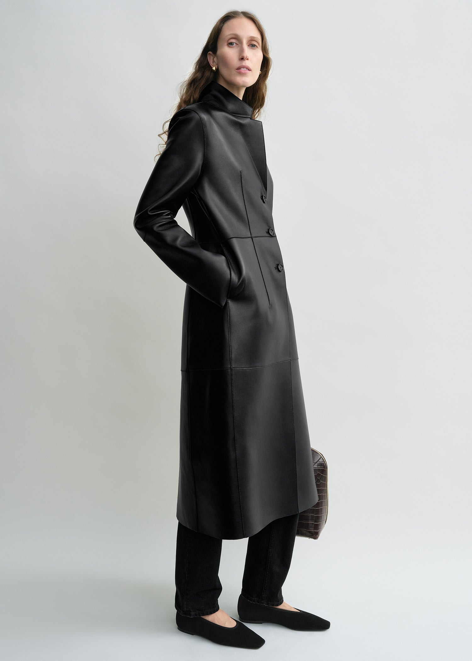 Slim leather coat black petite