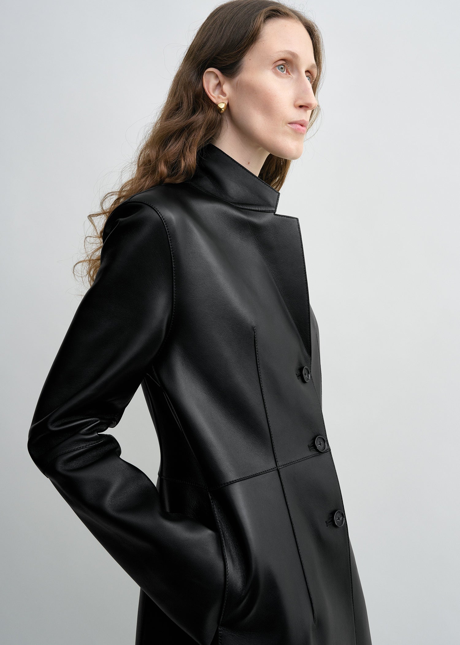 Slim leather coat black petite