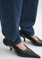 Classic croco-embossed slingbacks dark brown