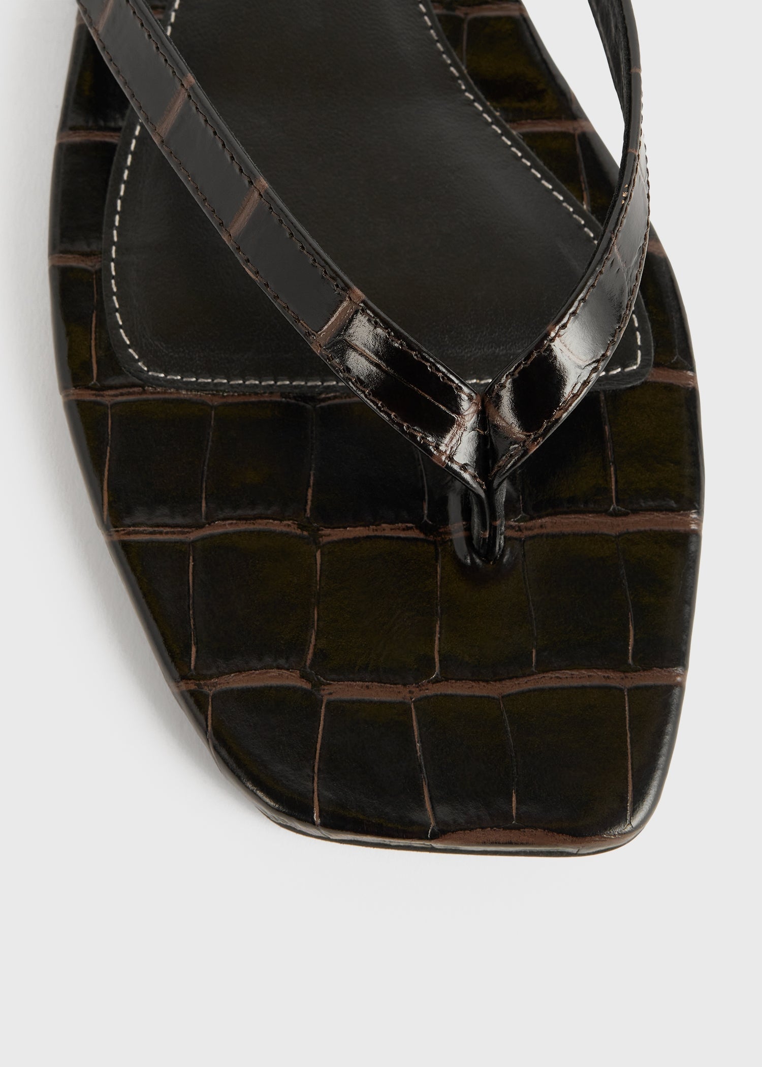 Croco-embossed flip flops dark brown