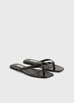 Croco-embossed flip flops dark brown