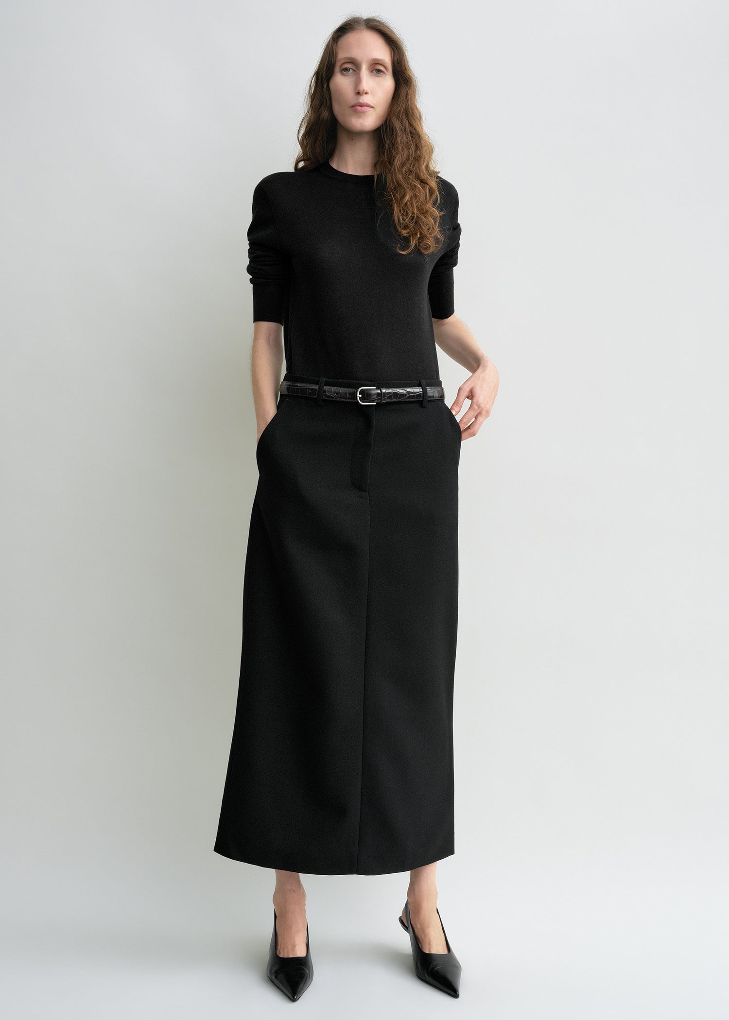 Low-waist straight skirt black petite
