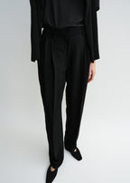Double-pleat fluid trousers black petite