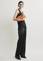 T-lock grained-leather clutch tan