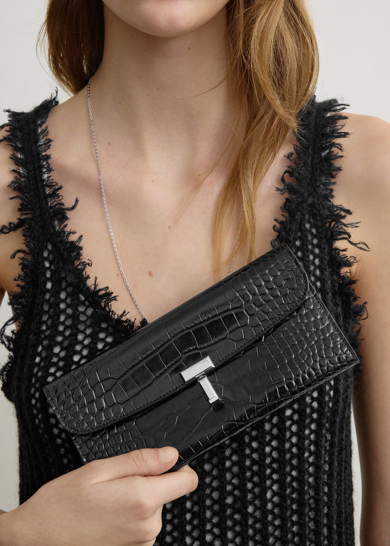 T-lock croco-embossed wallet black – TOTEME