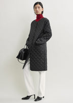 Quilted collarless coat black