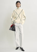Argyle-stitch cashmere sweater ecru/black
