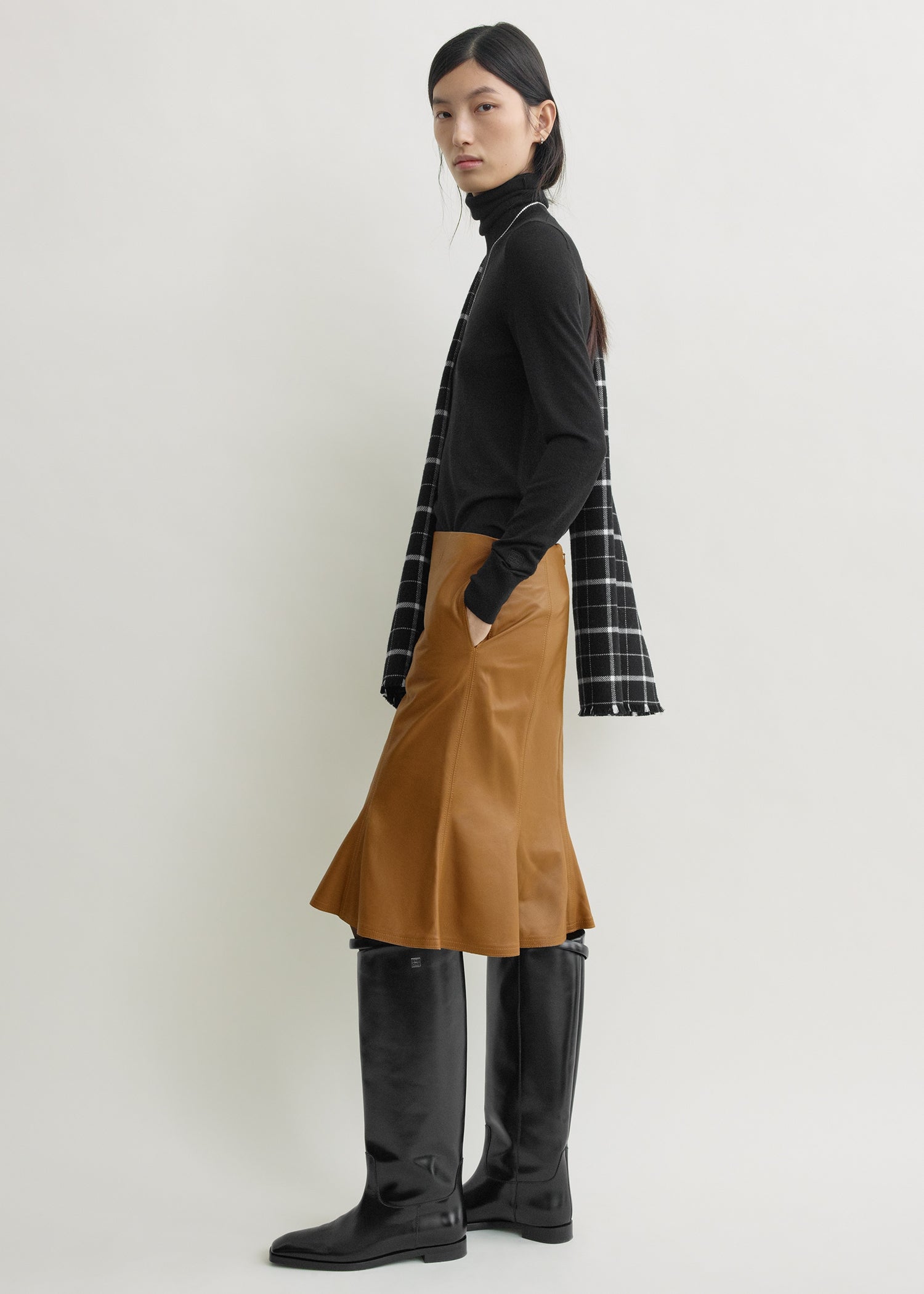 Fluted leather skirt copper