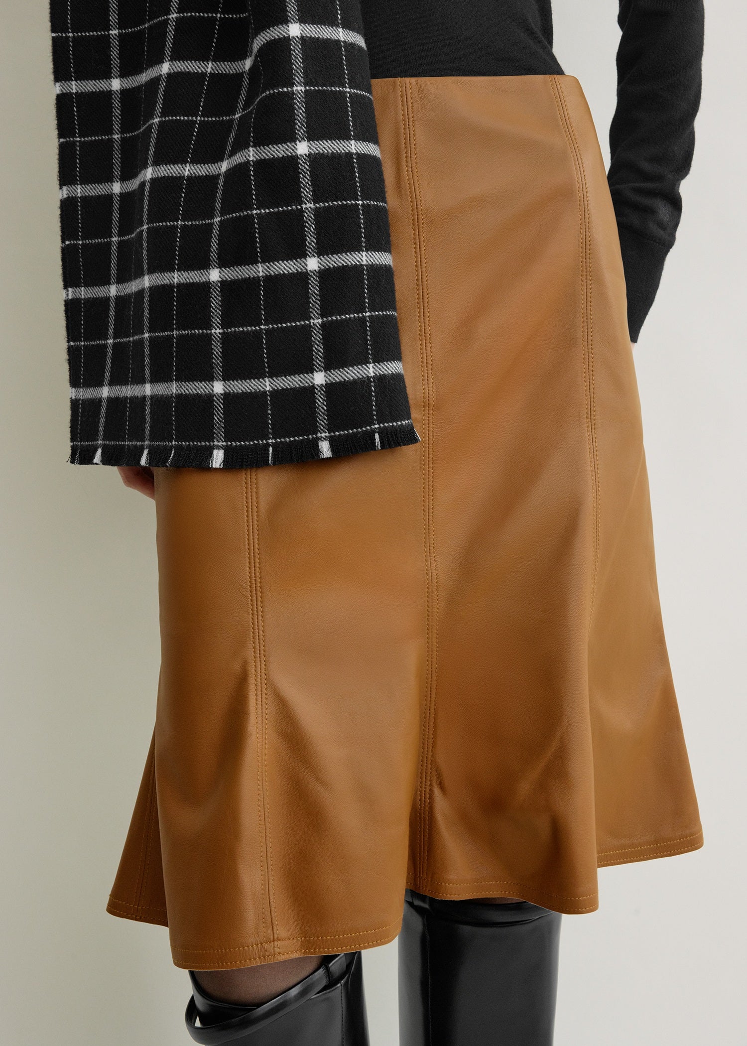 Fluted leather skirt copper