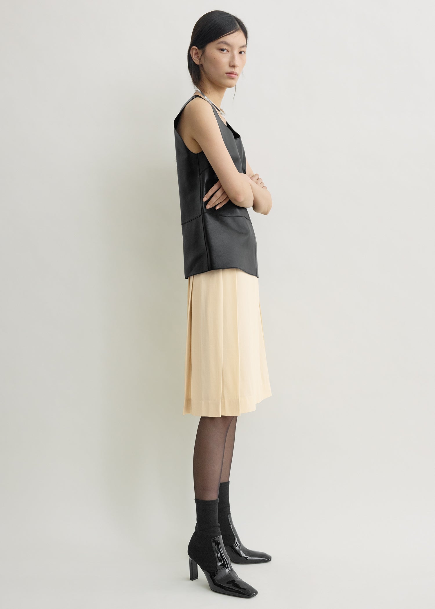 Pleated wrap skirt champagne