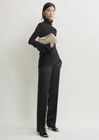 T-lock woven-leather clutch fawn