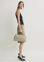 T-lock woven-leather top handle fawn