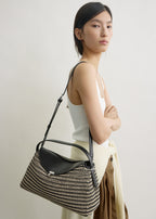 T-lock woven-leather top handle black/sand