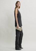 Mini T-lock woven-leather clutch fawn