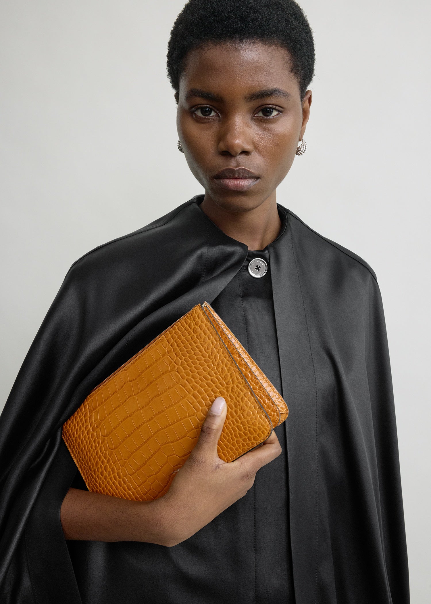 Threefold croco-embossed clutch tangerine