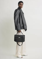 Clip grained-leather top handle black