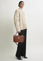 Clip grained-leather top handle sienna