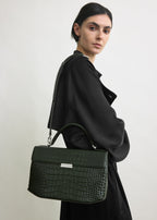 Clip croco-embossed top handle dark green