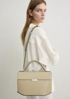 Clip polished-leather top handle cashew