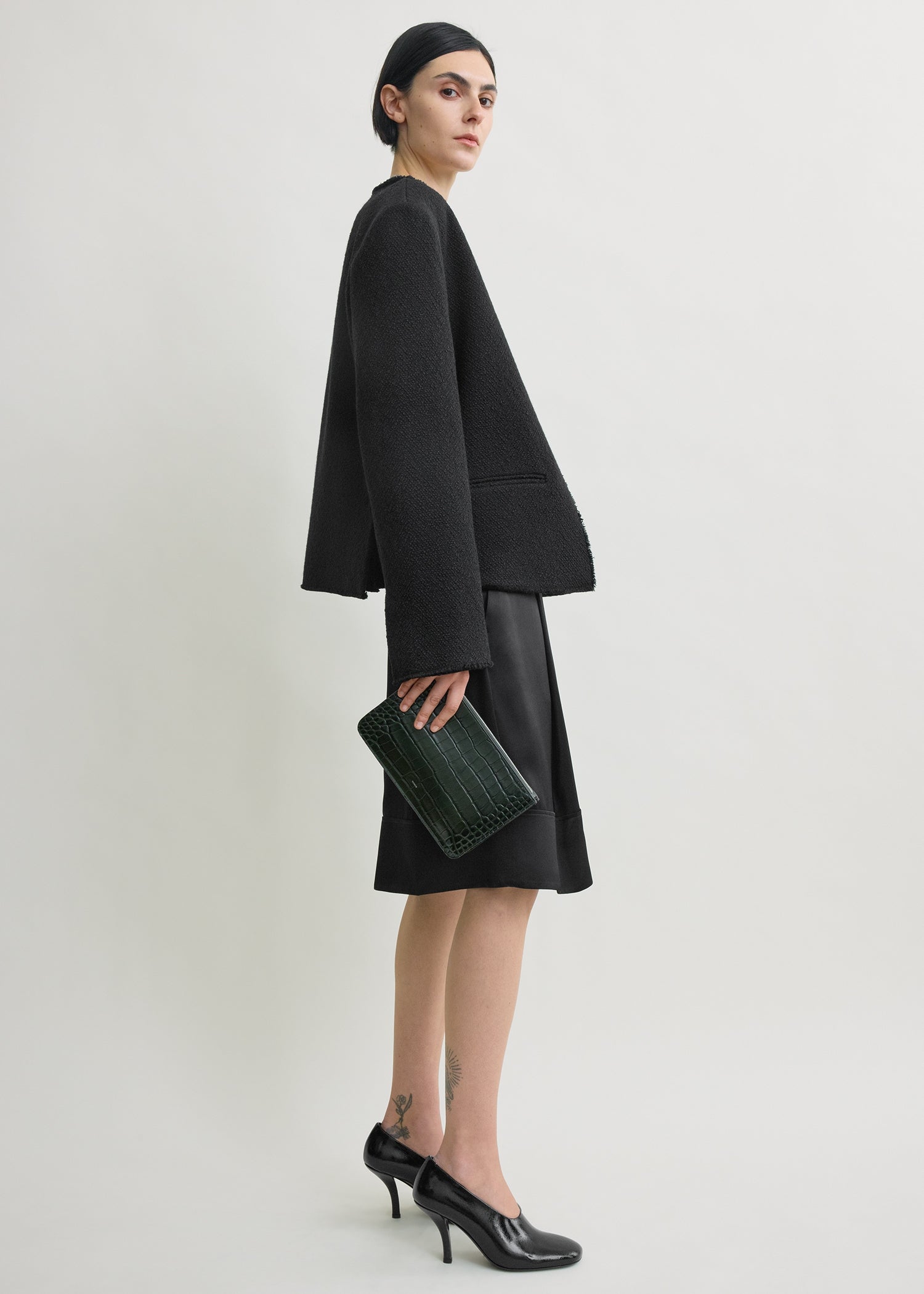 Open-front bouclé blazer black