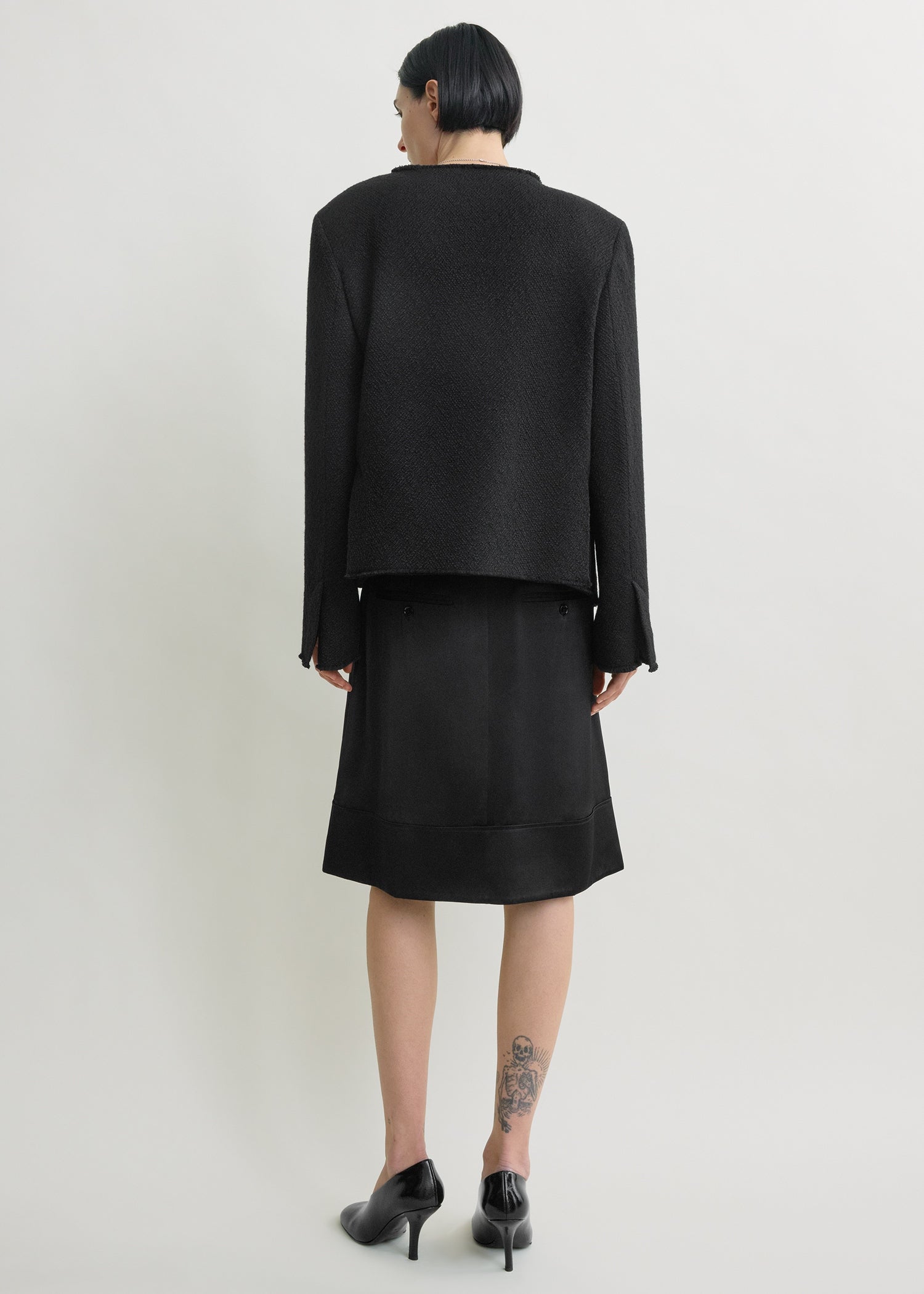 Open-front bouclé blazer black