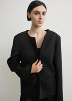 Open-front bouclé blazer black