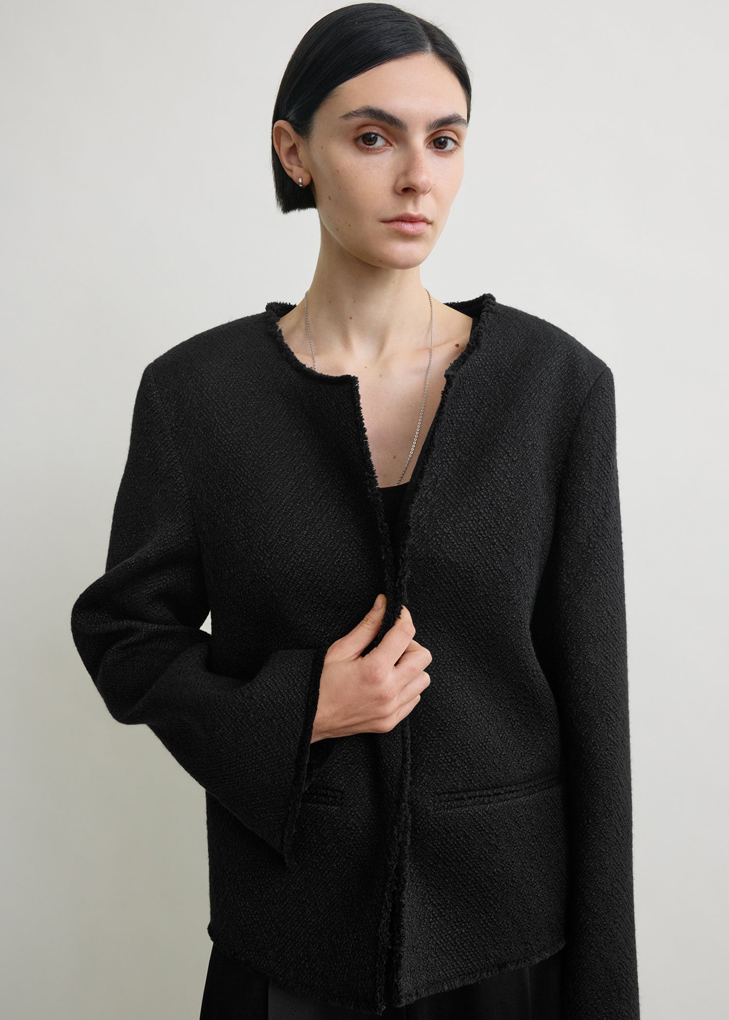 Open-front bouclé blazer black from Toteme - $1,150