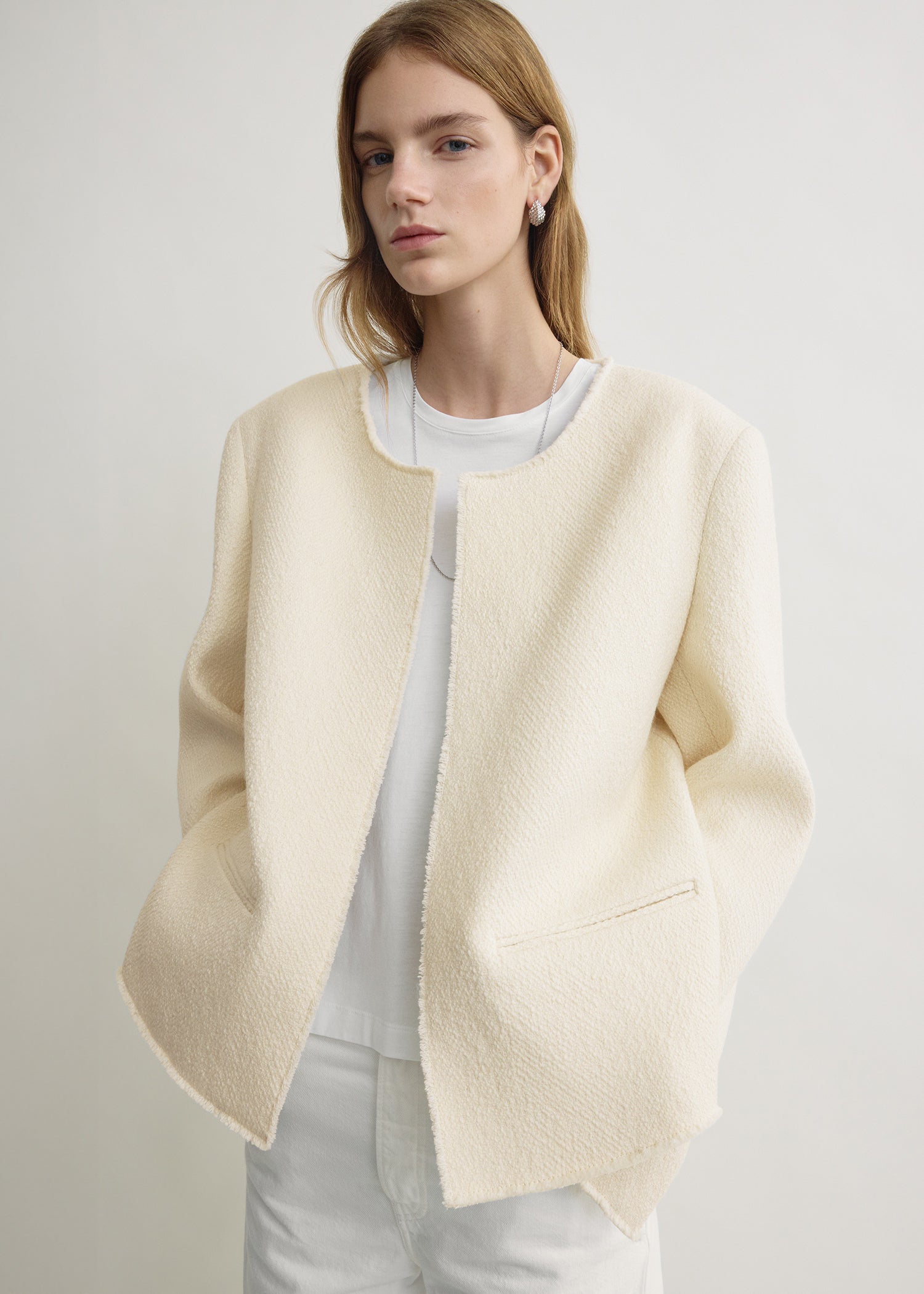 Open-front bouclé blazer ecru from Toteme - $1,150