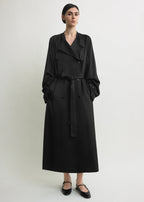Draped satin trench black