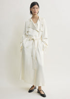 Draped satin trench off-white