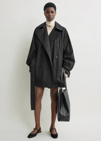 Washed cotton trench washed black