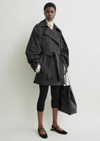 Washed cotton trench washed black