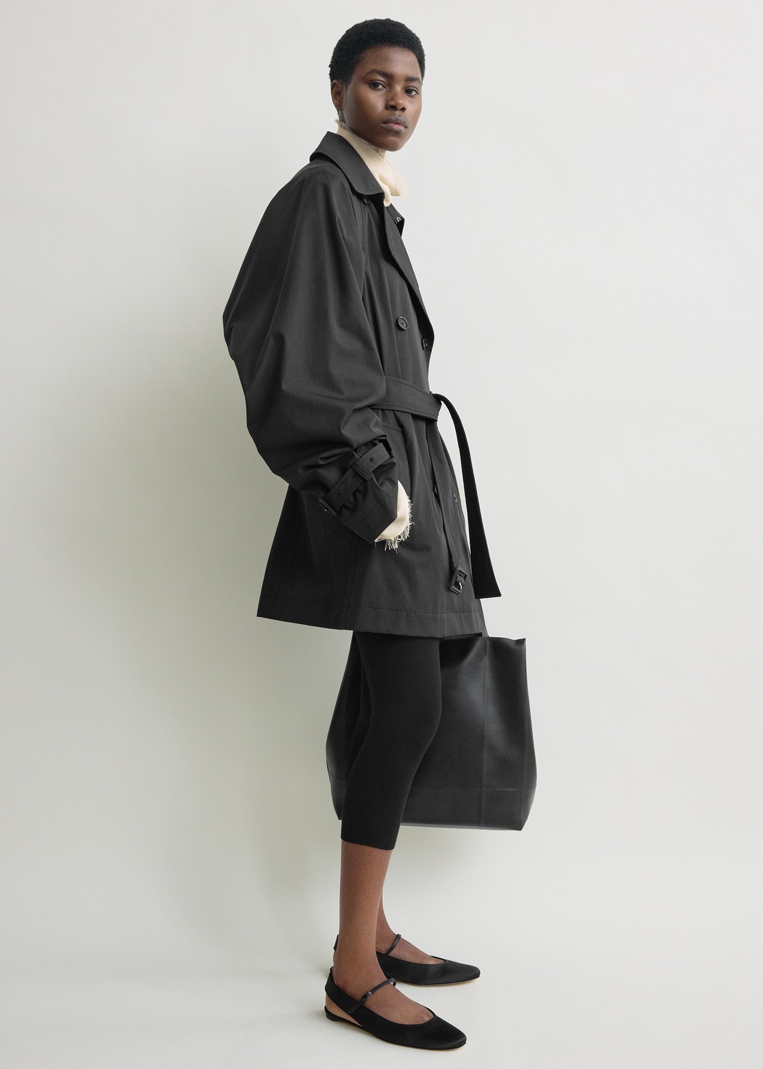 Washed cotton trench washed black