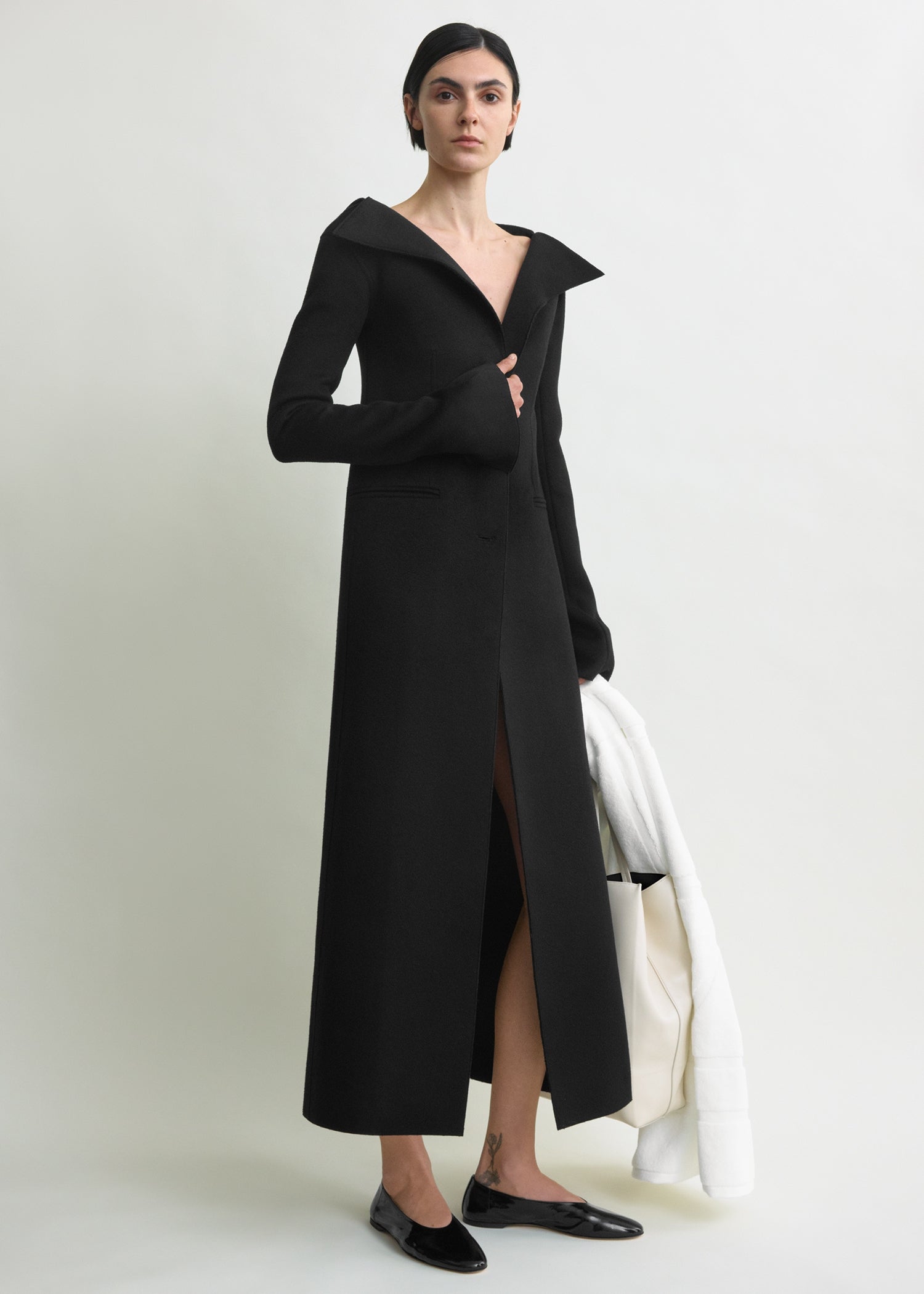Open collar wool coat black from Toteme - $1,920