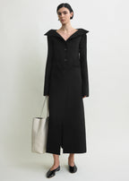 Open collar wool coat black