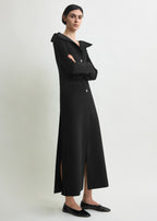 Open collar wool coat black