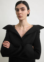 Open collar wool coat black