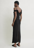 V-neck raw slip dress black