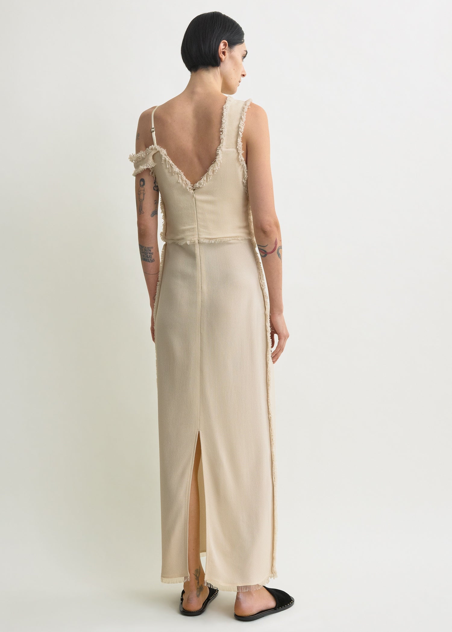 V-neck raw slip dress stone