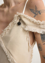 V-neck raw slip dress stone