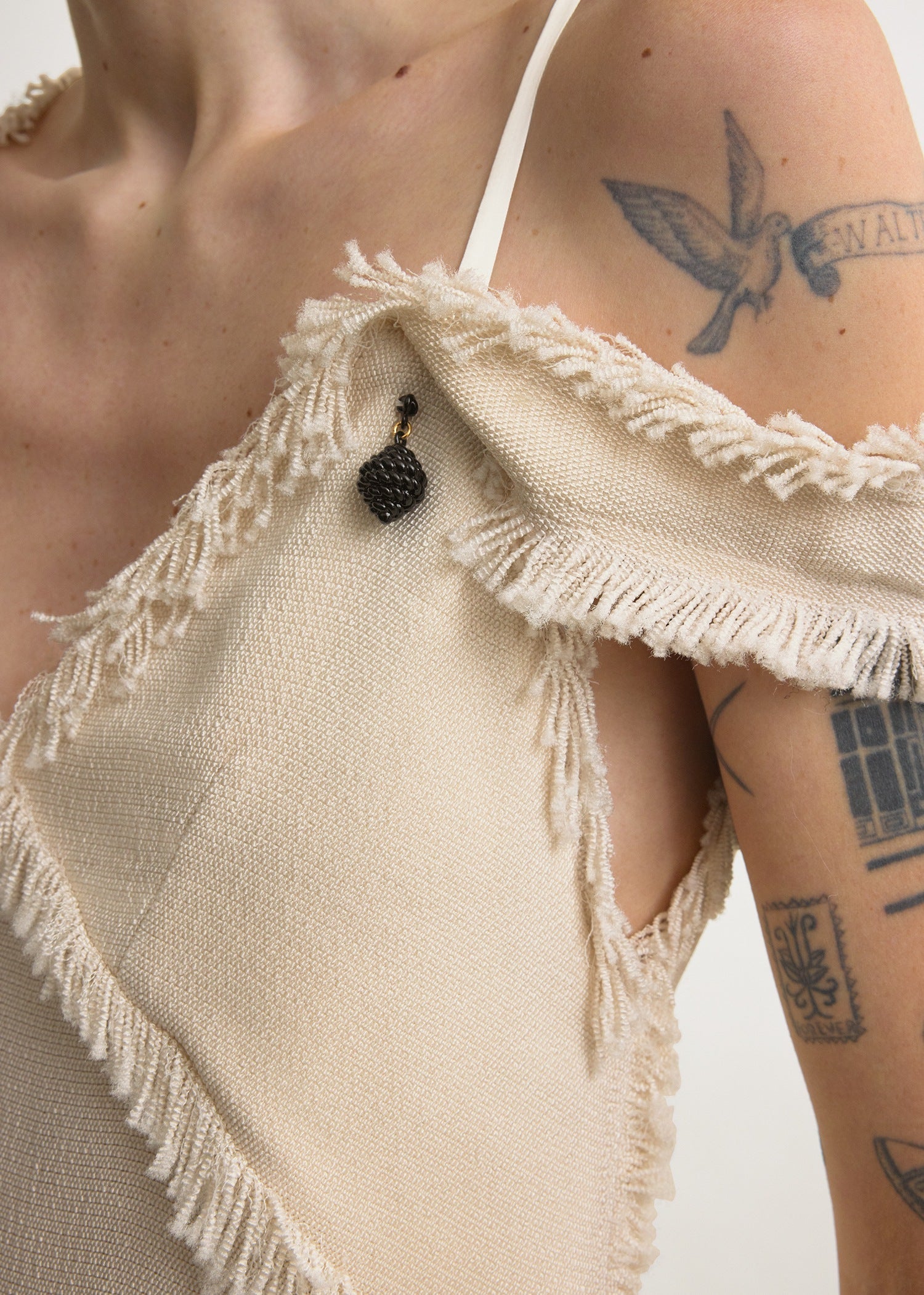 V-neck raw slip dress stone