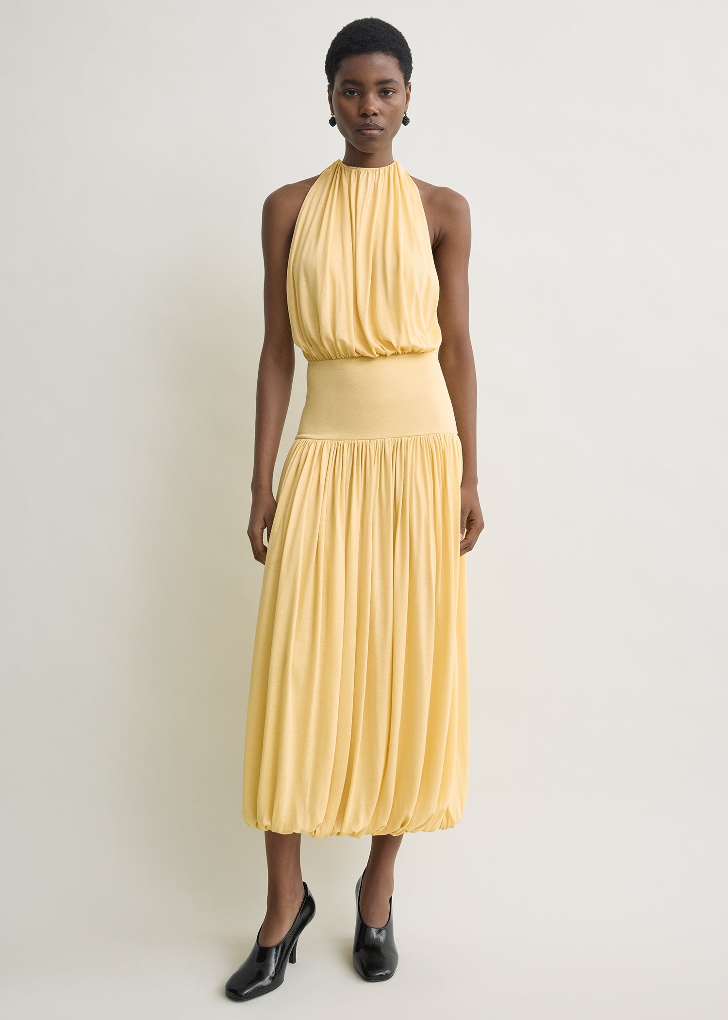 Soft gathered dress champagne
