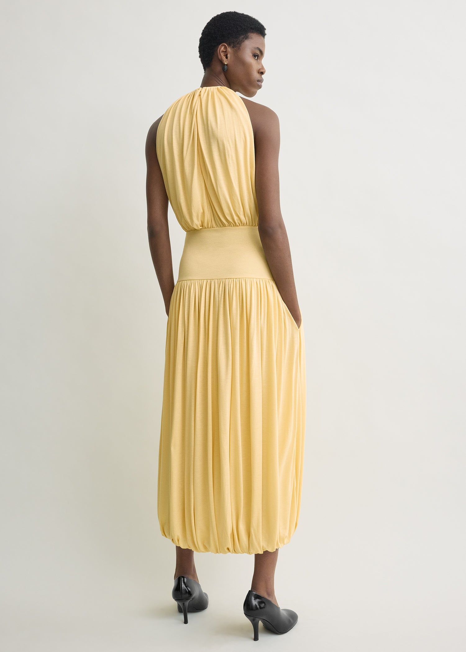 toteme gathered silk dress Gathered hammered silk-satin maxi dress - green